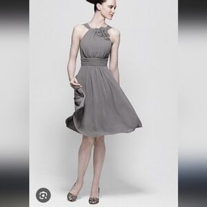 Watters & Watters High Neck Floral Neckline Formal Chiffon Dress In Ash Sz.4